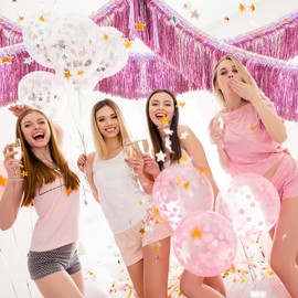 Premium Glitter Pink Fringe Tinsel Garland for Party Decorations -4 Layers Thick, 2 Pack | LILF Foil Metallic Banner Party Streamers for Wedding Birthday Christmas Decoration Home Hanging