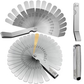 32 Pieces Thickness Feeler Gauges 0.0015-0.035" and 16pcs Offset Feeler Gauge 0.005-0.020" Dual Marked Metric y Imperial Measuring Tool for Bass Guitar, Spark Plug