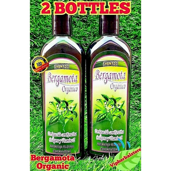 2 Packs BERGAMOTA Shampoo Organico BERGAMOT w/ Collagen Stop Hair Loss 450 ml ea
