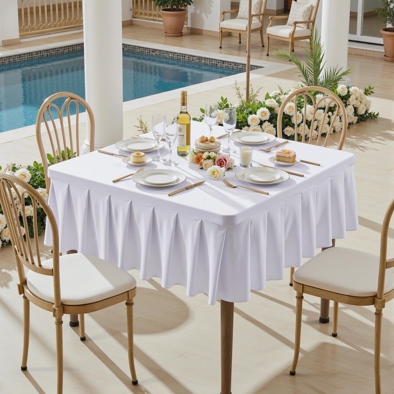 White Spandex Tablecloths for 34x34 Inch Square Tables, Stretch Fitted