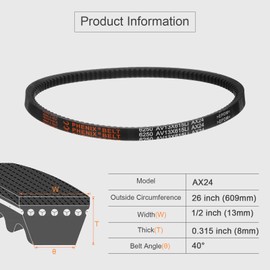 sourcing map AX24 EPDM V-Belt, Raw Edge Cogged Industrial Rubber V Belt 1/2" Width x 24" Inside Circumference