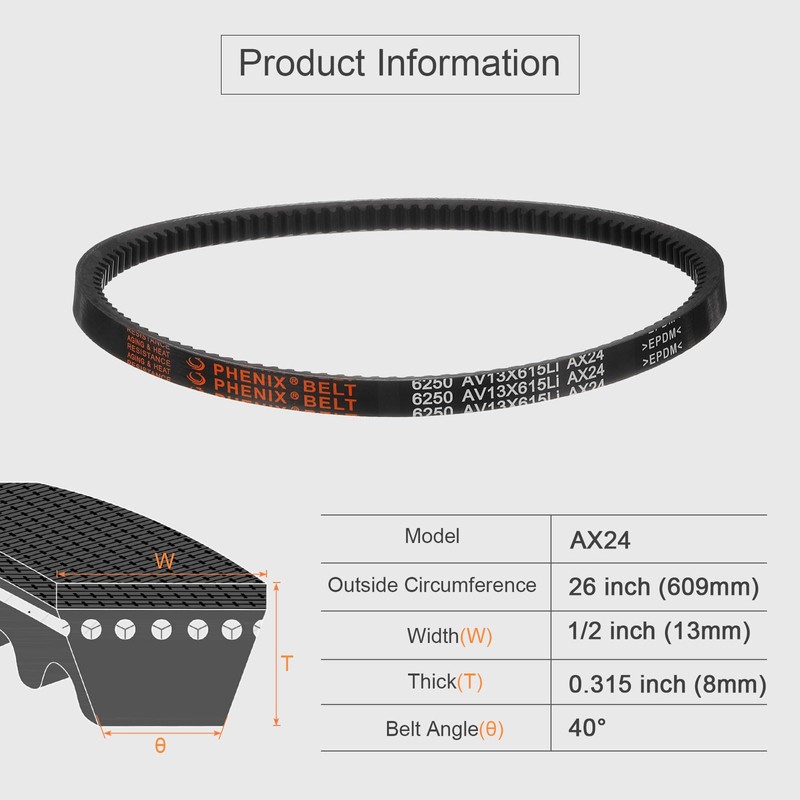 sourcing map AX24 EPDM V-Belt, Raw Edge Cogged Industrial Rubber