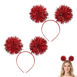 2 Pcs Foil Strips Pom Pom Headbands for Christmas, Tinsel Headbopper Headwear, Hair Accessories for Girls, Suitable for Birthday, Party, Festival Performance, Halloween, Cosplay, Christmas