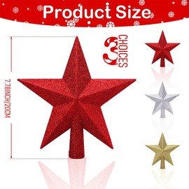 Christmas Tree Topper Star, Star Christmas Tree Topper, Shiny Poinsettia, Christmas Tree Topper for Christmas Tree Decoration, Party Decoration (20 cm) (Red)