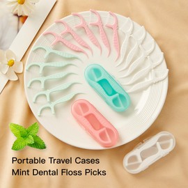 LIAMOSS White Mint Dental Floss Picks, 2 Portable Travel Cases (10 Picks) 65 Refills, Double-Line Flossers for Tight Teeth, Fresh Breath, Plaque Removal, On-The-Go Oral Care