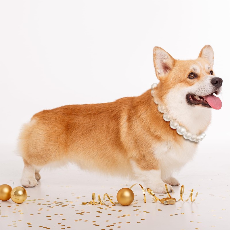 KUDES Exquisite and Adjustable Dog Necklace: Elegant Classic Pearl Collar