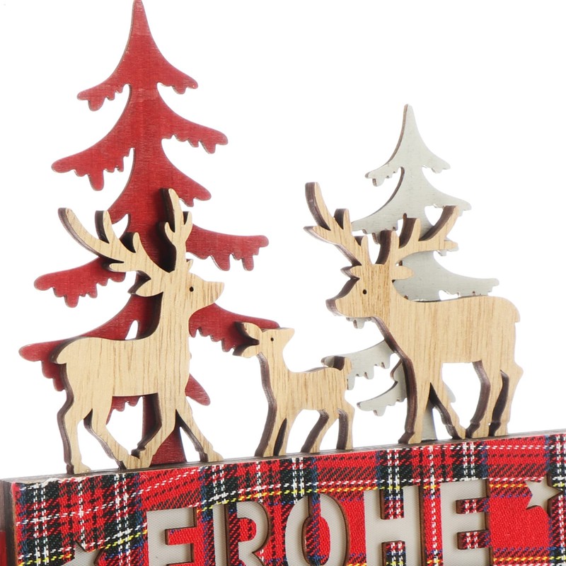 com-four® LED decorative stand made of wood, illuminated lettering on
