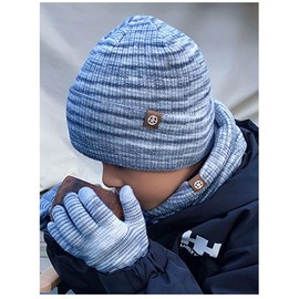BSLVWG Kids Winter Beanie Hat Scarf Glove Set, Childern Winter Warm Knitted Set Thermal Cap with Neck Warmer Gloves Soft Hat Scarf Mitten for Girls Boys Toddler 2-8 Years Old Outdoor Sports (Blue)