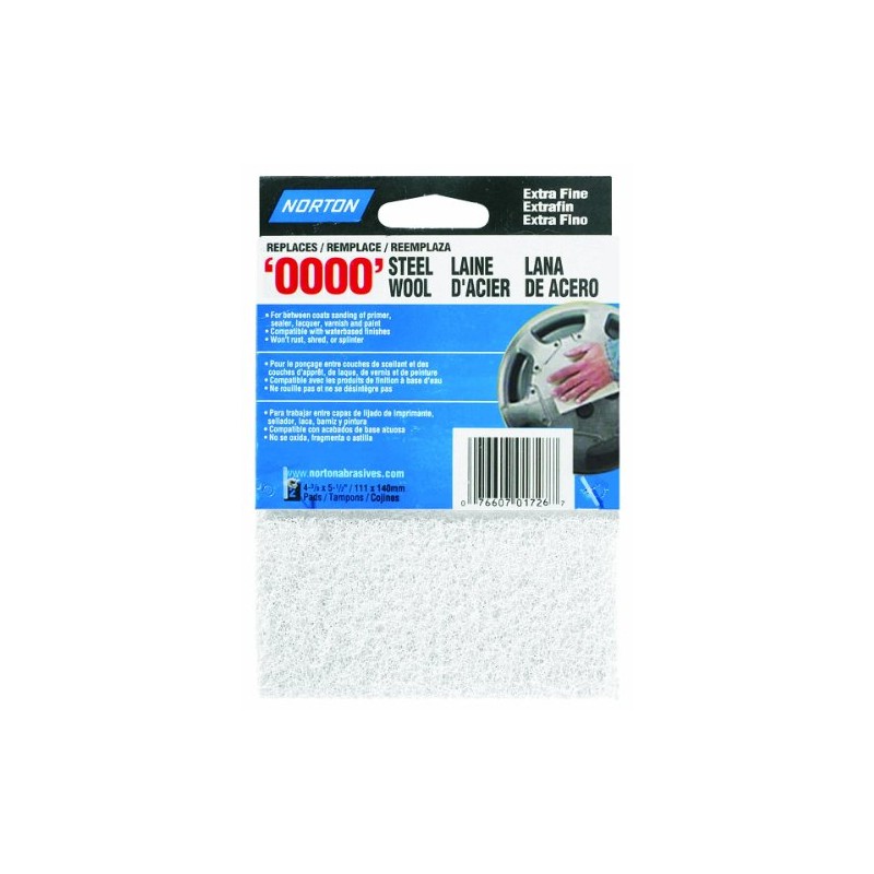 Norton 01726 Synthetic Steel Wool, White, 2-Pack, White, 4-3/8" x