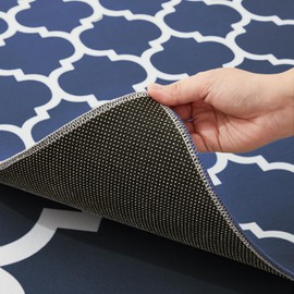 MOONLIGHT20015 Rugs Living Room Small 60x110 cm – Trellis Style Navy Blue Area Rugs for Bedroom - Non Slip Modern Printed Carpet Bedside Rug, Ava Navy