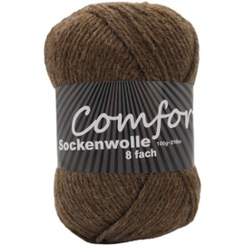 8-Ply Sock Wool, Stocking Wool, Plain, Especially Warm Thick Hosiery Yarn, 100 g Ball, 210 m Running Length, Needle Size 4.5-5.5 mm, Classic Traditional Timeless Colours (Brown 873)