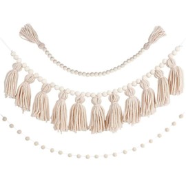 Lumierechat a-b2819 Garland, Macrame, Wood Beads, Set of 3, Birthday, Children's Room, Decoration,