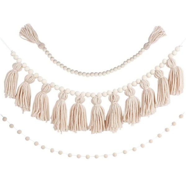 Lumierechat a-b2819 Garland, Macrame, Wood Beads, Set of 3, Birthday,