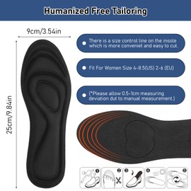 WLLHYF 2 Pairs of Memory Foam Insoles Shoe Insoles for Men and Women Replacement Shoe Insoles Comfortable Cushioning Shoe Insoles Shoe Pads Relieve Foot Pain (Black + Grey, 25 cm Women EU39)