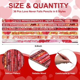 Zhanmai 36 Pcs Religious Valentine‘s Day Pencils Bulk Love Never Fails 1 Corinthians 13: 8 Gifts Love Heart Christian Jesus Bible Verse Pencils for Valentines Sunday School Church Party Gifts