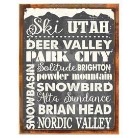 OMSC Wood-Framed Ski Utah Metal Sign, Sport, Winter, Mountain, Cabin, Lodge on Reclaimed, Rustic Wood