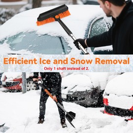 Yiomxhi 4 in 1 Ice Scraper with Snow Brush, Shovel and Squeegee, Extendable Snow Removal Tool for Car Windshield and Window, Detachable Winter Cleaning Accessories for Auto, Truck, SUV, Orange