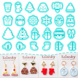 TAINSKY Winter Polymer Clay Cutters, Christmas Clay Cutters for Polymer Clay Jewelry, Snowman Polymer Clay Earring Cutters, 24 Shapes Polymer Clay Cutters for Earrings Making