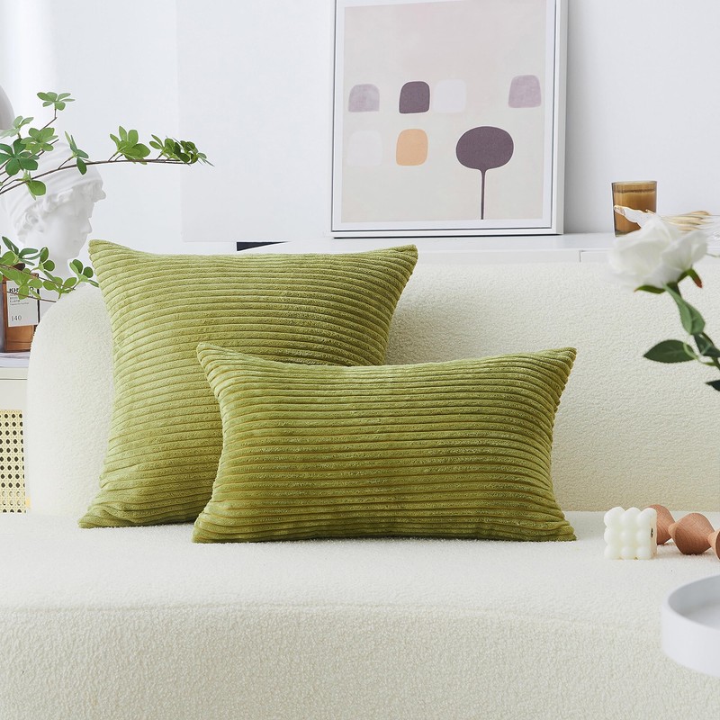 Home Brilliant Euro Pillow Cover 26x26 Striped Textured Green Velvet