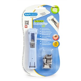 Rapesco 1366 Supaclip 40 Dispenser in Light Blue and 25 Stainless Steel Clips
