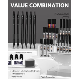 Nicpro 35PCS Black Metal Mechanical Pencils Set in Case, Art Drafting Pencil 0.5, 0.7, 0.9 mm & 3PCS 2mm Graphite Lead Holder for Drawing Sketching With 20 Tube Lead Refills(6B 4B 2B HB 2H 4H Colors)