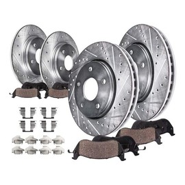 Marketplace Auto Parts Front and Rear Ceramic Brake Pad and Cross Drilled and Slotted Brake Rotor Kit - Compatible with 2007-2016 Honda CR-V AWD