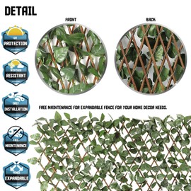 TANG Artificial Leaf Faux Expandable Stretchable Privacy Fence Screen for Patio Deck Backyard Balcony Privacy Screen Laurel Leaves Single Side 1pc Leaf Vine Wall Fence Decoration