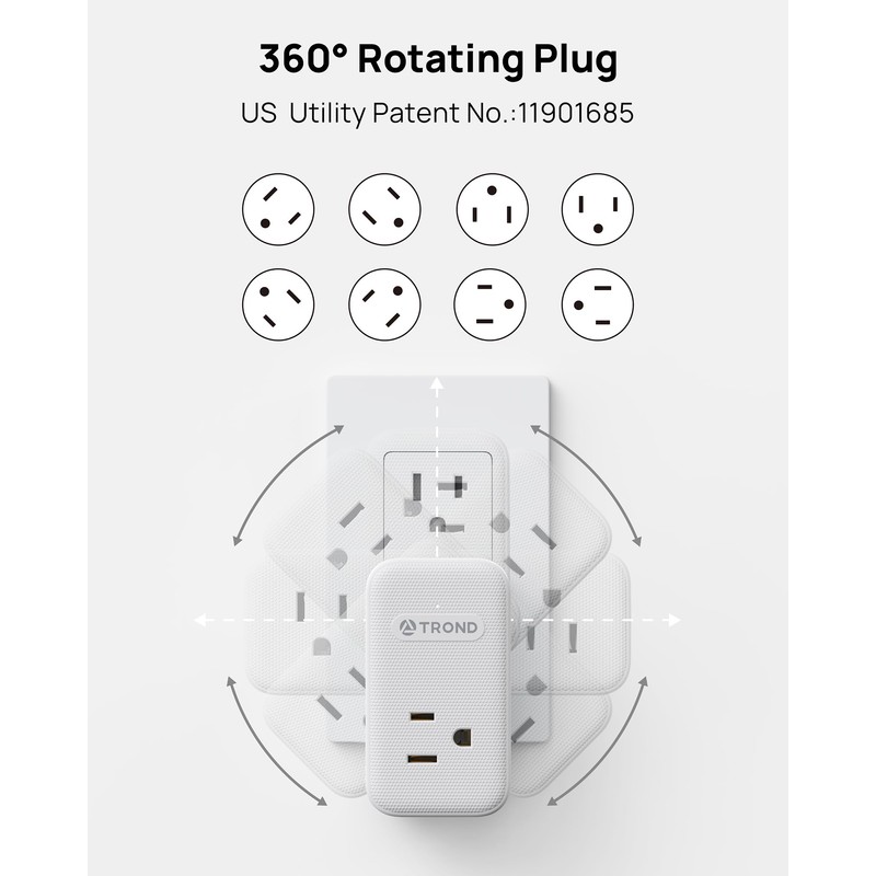 Bundle - 2 Items: 360° Rotating Flat Plug Extension Cord