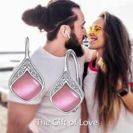 POPLYKE Tear Moonstone Leverback Earrings for Women 925 Sterling Silver Moonstone Dangle Jewellery for Sensitive Ears, Sterling Silver, Pink Opal