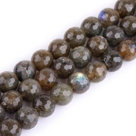 (12mm/Gray) - GEM-inside Labradorite Gemstone Loose Beads Natural 12mm Round Faceted Crystal Energy Stone Healing Power for Jewellery Making 15"