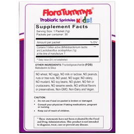 FloraTummys Probiotic Sprinkles for Kids: 30 Taste-Free, Probiotic Powder Packets, Free of Food Allergens, Dairy Free, Gluten Free Sugar Free, Non-GMO, Vegan. 5 Billion CFU: Bifidobacterium Lactis, Lactobacillus Acidophilus, Immune System Health, Prebiotics(1)