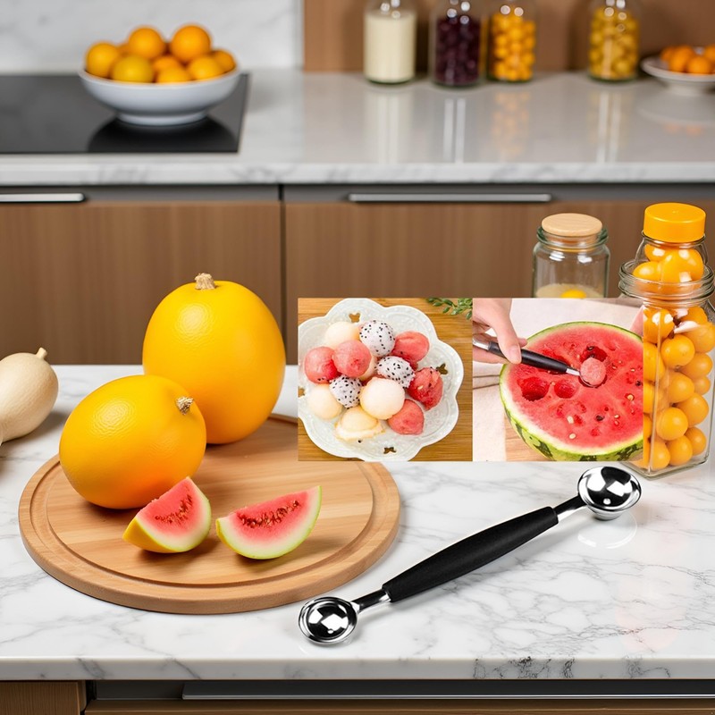 2 in 1 Stainless Steel Melon Ballers Melon Scoop,Double-Sided Fruit