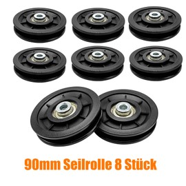 Pulley 90 mm, Pack of 8 Nylon Rope Pulley for Ropes, DIY Black Replacement Part Universal Bearing Pulley Wire Rope Pulley for Gym Fitness Equipment