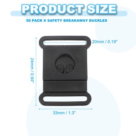 PATIKIL Plastic Safety Breakaway Buckles 5/8 Inch(15mm), 50 Pack Webbing Strap Quick Release Buckle Belt Adjuster for Bra Cat Dog Collar Harness Strap Badge Holders Neck Lanyard, Black