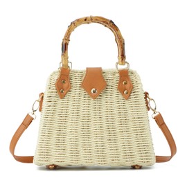 SUKUTU Women Straw Tote Bag Hand-woven Summer Beach Top-handle Handbag vintage Rectangle Cross Body Vacation Bag