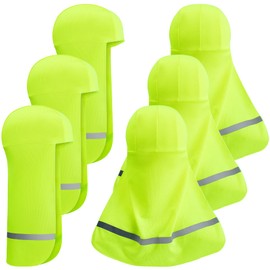 6 Pieces Hard Hat Sun Shade with Reflective Strip Cooling Skull Cap Elastic Sun Shade Hat Neck Shield for Outdoor Activities - Neon Yellow
