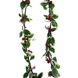 Set Of 2 Red Holly Berry And Green Leaf Garland - Total 2.6 Meters long Christmas Decoration