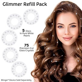 blinger Crystal Refill Pack | 5 Discs - 75 Precision-Cut Glass Crystals | Styling Tool not Included | Pure White Pearls 5 mm