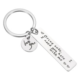 PATIKIL Drive Safe Love You Keychain, 1 Set Letter I Charm I Need You Here with Me Custom Keychains with Gift Box for Him Men Christmas Valentines Day Gifts, Silver