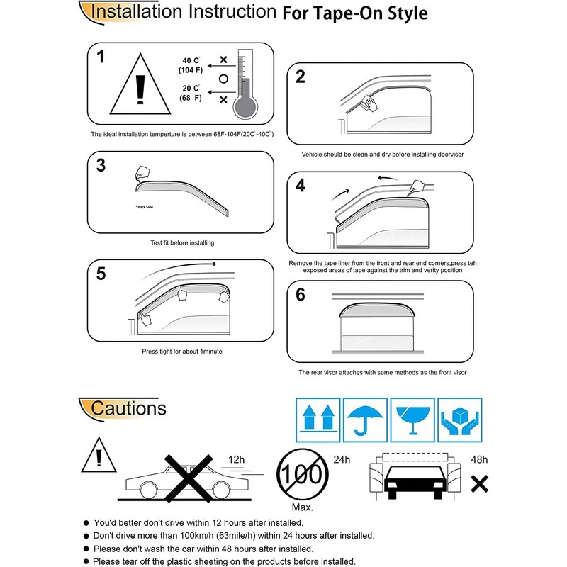Puermto 94162 Sunproof Waterproof Side Window Wind Deflector, 4pcs Protective