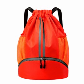 Hoedia Sports Drawstring Backpack - String Swim Gym Bag with Shoes Compartment and Wet Proof Pocket for Women&Men (Red)