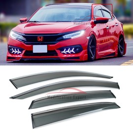 Fits for 2016-2021 Honda Civic 4 Door Sedan JDM Chrome Trim Smoke Tinted Window Visors Rain Guards Deflectors
