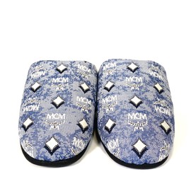 MCM Unisex Visetos Logo Canvas Room Slippers Vintage Blue S/M (MSRP $280)