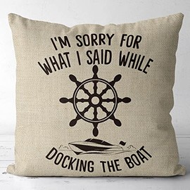 JIMOWANG Docking The Boat Flax Throw Pillow Case Modern Cushion Cover Square Pillow Cover for Sofa Bed Chair Car 18 x 18 Inch