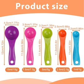 EIHI 5 Piece Measuring Spoons Set 5 Pieces in 5 Colours Measuring Spoons Measuring Cups Plastic Colourful Dosing Spoons Cooking Baking Dosing Aid, Pack of 5