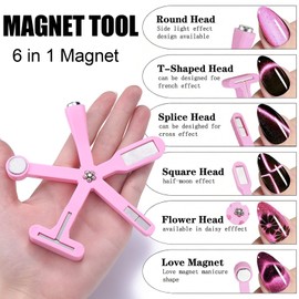 6 IN 1 Cat Eye Magnet for Nails, Cat Eye Nail Polish Nail Magnet for Magnetic Nail Polish, Strong Magnetic Magnet Multifunctional Nail Tools for Nail Art Suitable for Professional Salon Home DIY