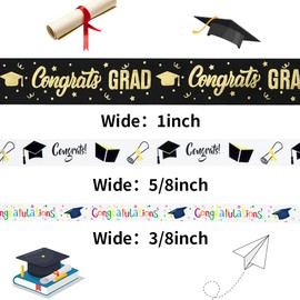 Graduation Ribbon 3Pieces Black and White Ribbons for Gift Wrapping, 3/8" 5/8" 1" Wide x 5 Yard Congrats Grad Graduation Ribbons Party Favors Headband Bow Decoration DIY Craft Supplies