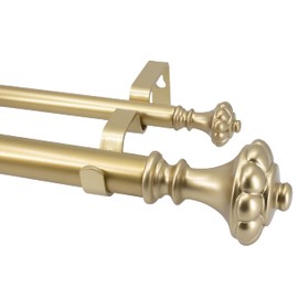 Meriville 1" Diameter Telescoping Double Window Treatment Curtain Rod, 66" to 120", Chateau Urn Finials, Royal Gold Finish