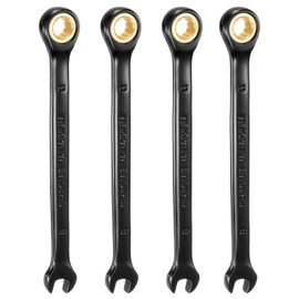 HARFINGTON 4Pcs Ratcheting Wrench 8mm Metric Open End Wrench 72-Teeth CR-V Steel 12 Point Nickel Plated Combination Ratchet Wrench for Fasteners Nut Bolt