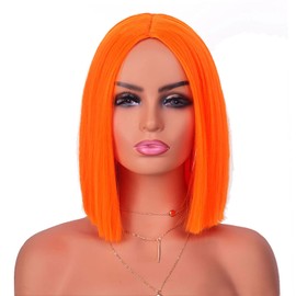 Tereshar Short Orange Bob wigs for Women Synthetic Colored Wigs Middle Parting Heat Resistant Cosplay Custume Dating Party Bob wig(12inch)